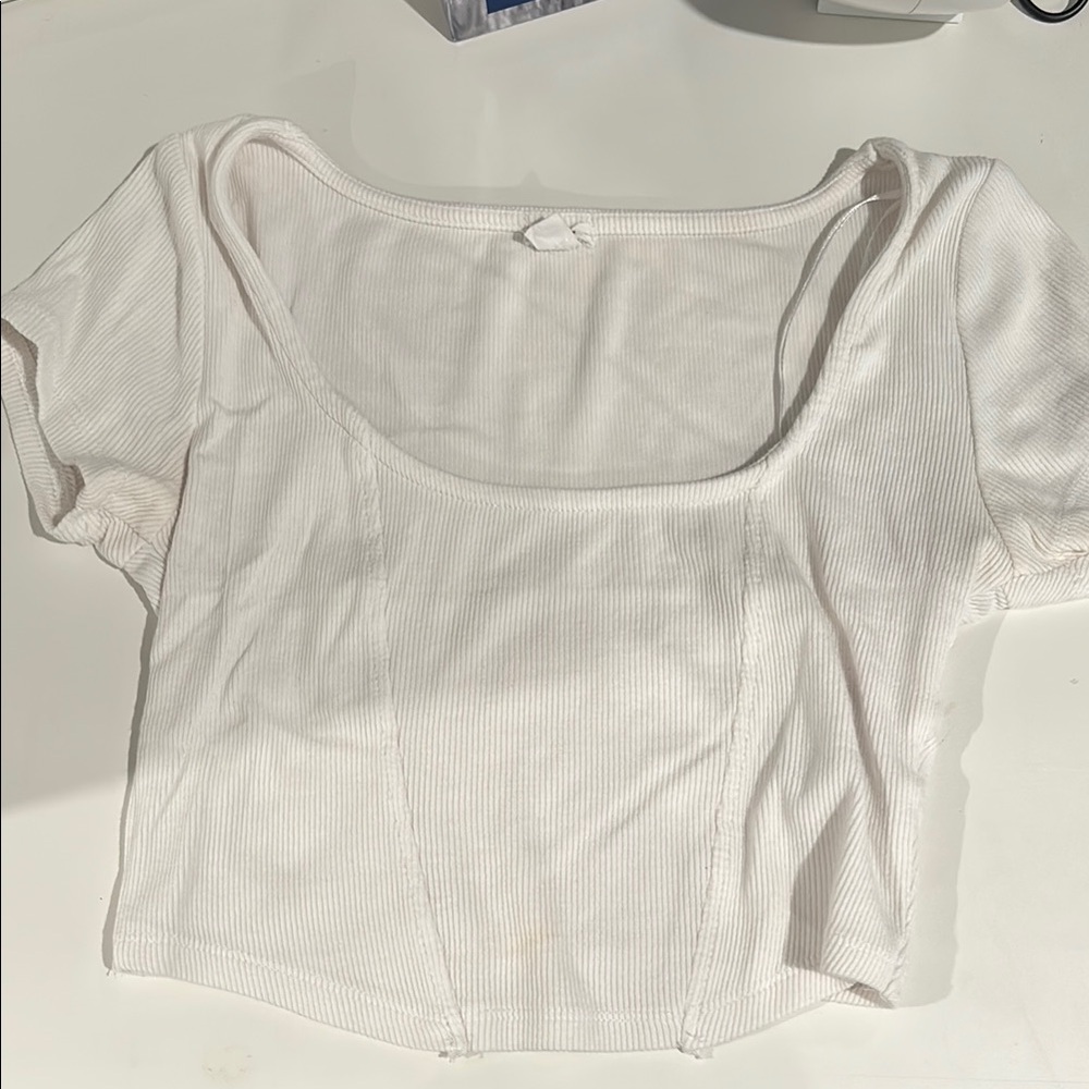 Garage White Puff Sleeve Crop Blouse